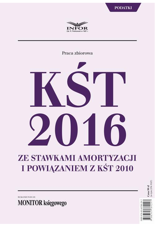 KŚT 2016 ze stawkami amortyzacji i powiązaniem z KŚT 2010