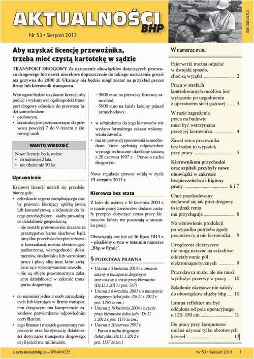 Aktualności bhp sierpień 2013 nr 53