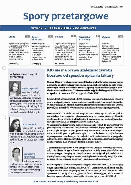 Spory przetargowe wrzesień 2013 nr 65